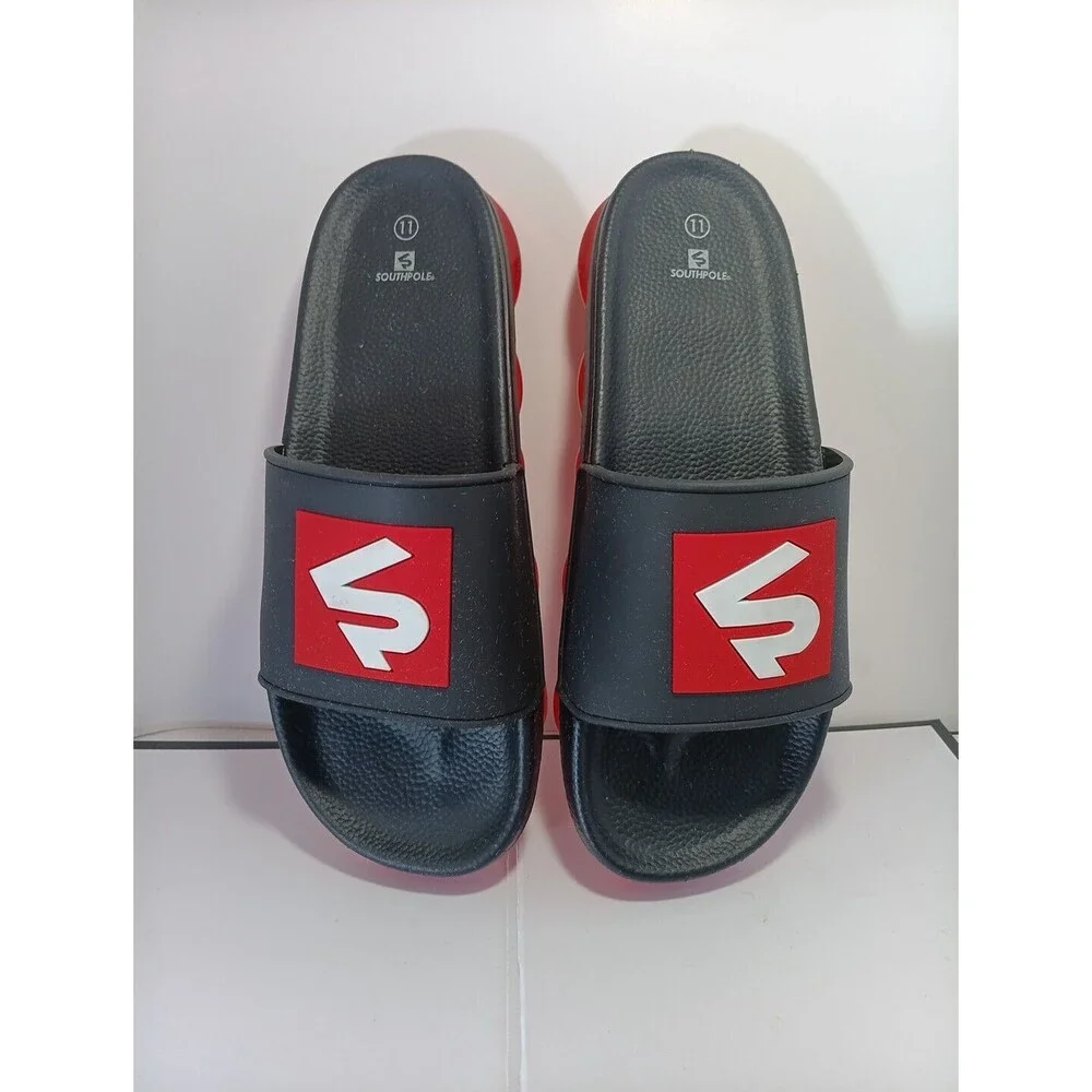 Southpole Sandals Slides Men Size 11 Black/Red Chain Pattern Soles